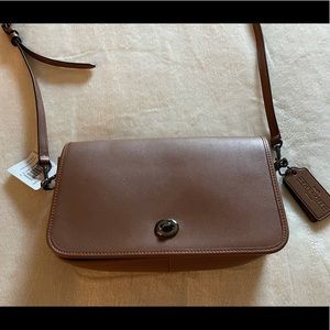 NWT: Tan Coach Crossbody Bag with burnt orange interior